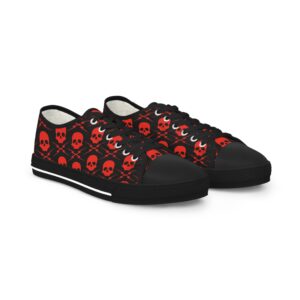Skull And Bolts Black And Red Pattern All Over Print Low Top Sneakers