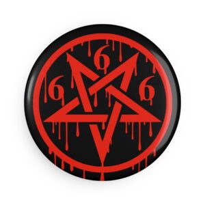666 Pentagram Dripping Blood Button Magnet - Round